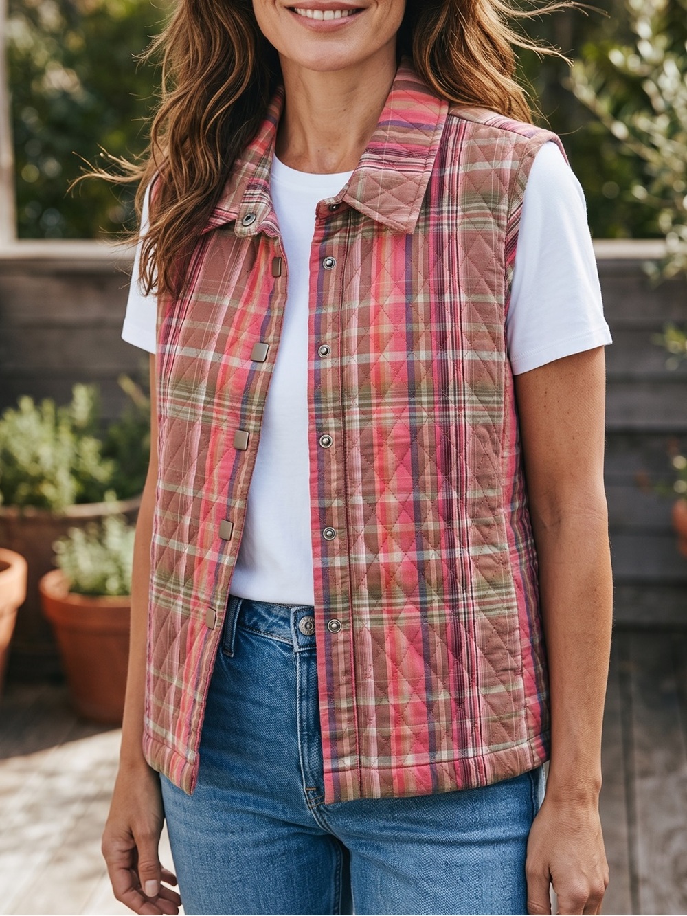 Vintage Christopher & Banks Quilted Plaid Vest | Women’s M